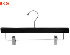 7320 14'' Black Wooden Pant/Skirt Hanger w/Clips